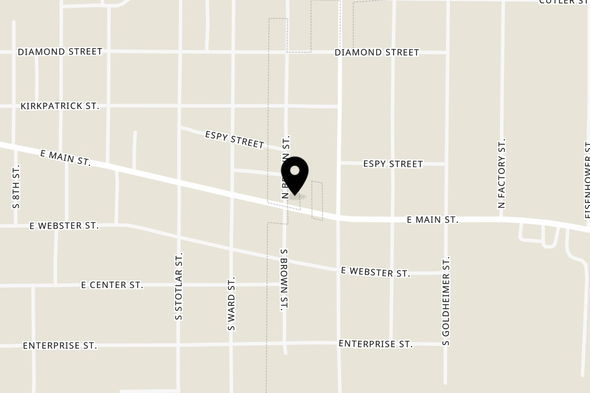 Map showing the location of City Limits Lounge on 1307 E Main St in Benton